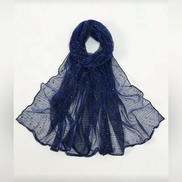 Elegant Blue Sheer Sequin Scarf - Picture 2 of 2